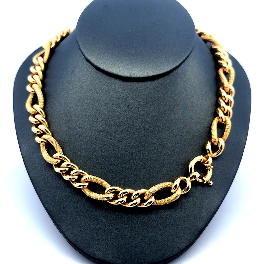 Necklaces Textured Hollow Figaro 9.5mm 18" 10K