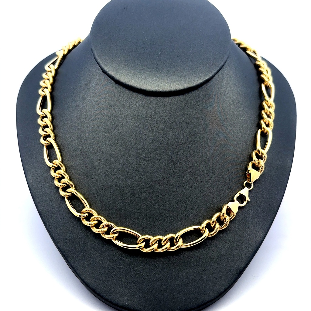 Necklaces Textured Hollow Figaro 8mm 18" 10K