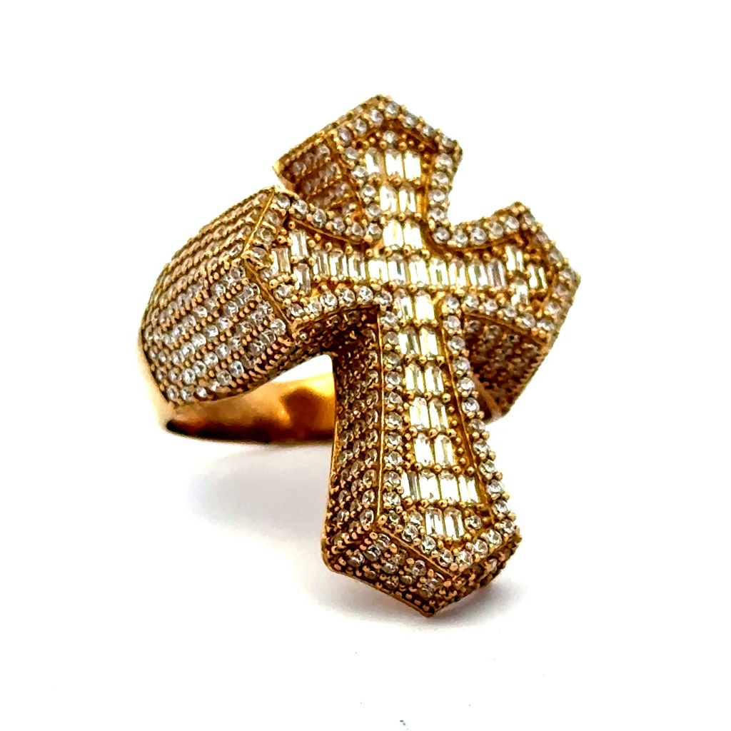 Ring CZ-Iced Big Pattee Cross 9 4.5mm 10K