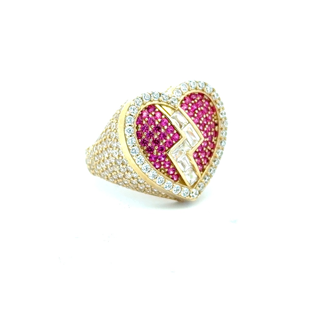 Ring CZ-Iced Big Pink Broken Heart 7 3.5mm 10K