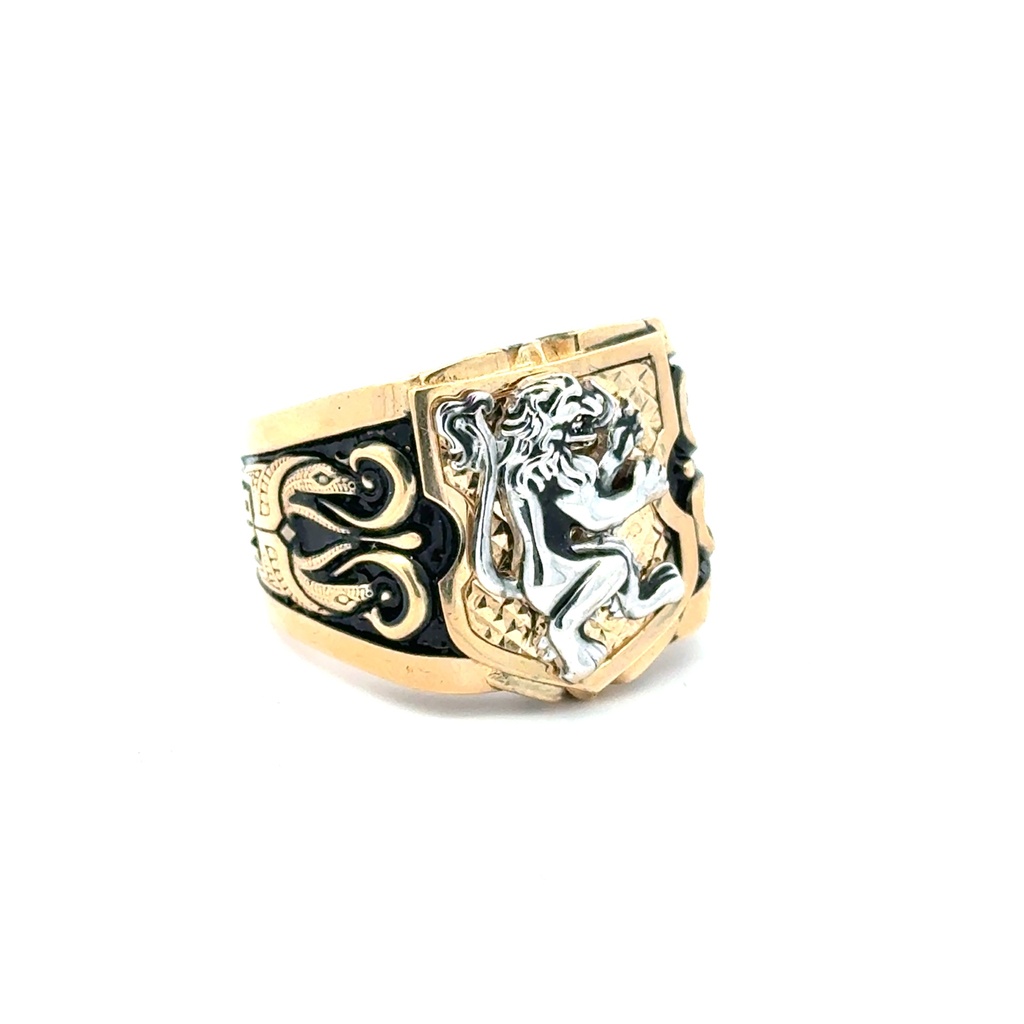 Ring Snakes and Shield with Rampant Lion 13 10mm 10K