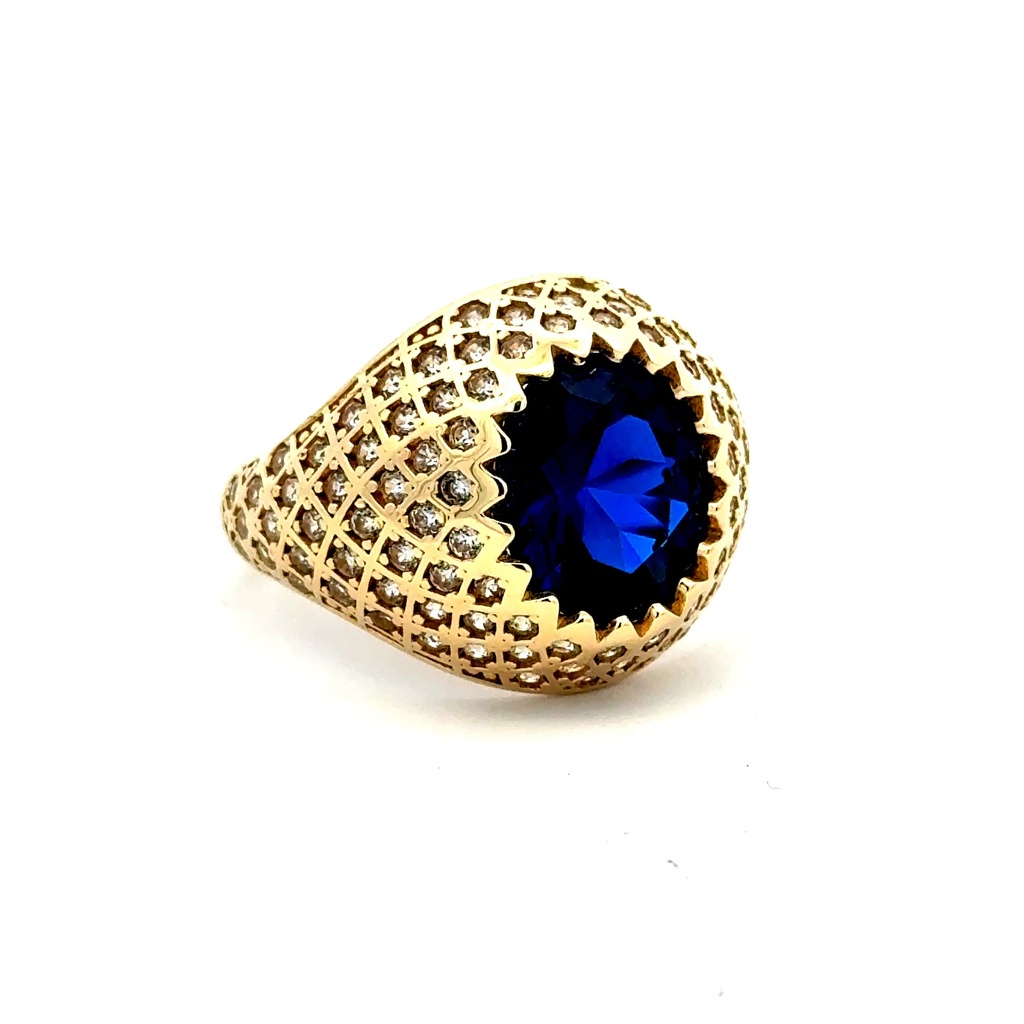 Ring Men's Big Central Stone & CZ Accents 11 4.5mm 14K