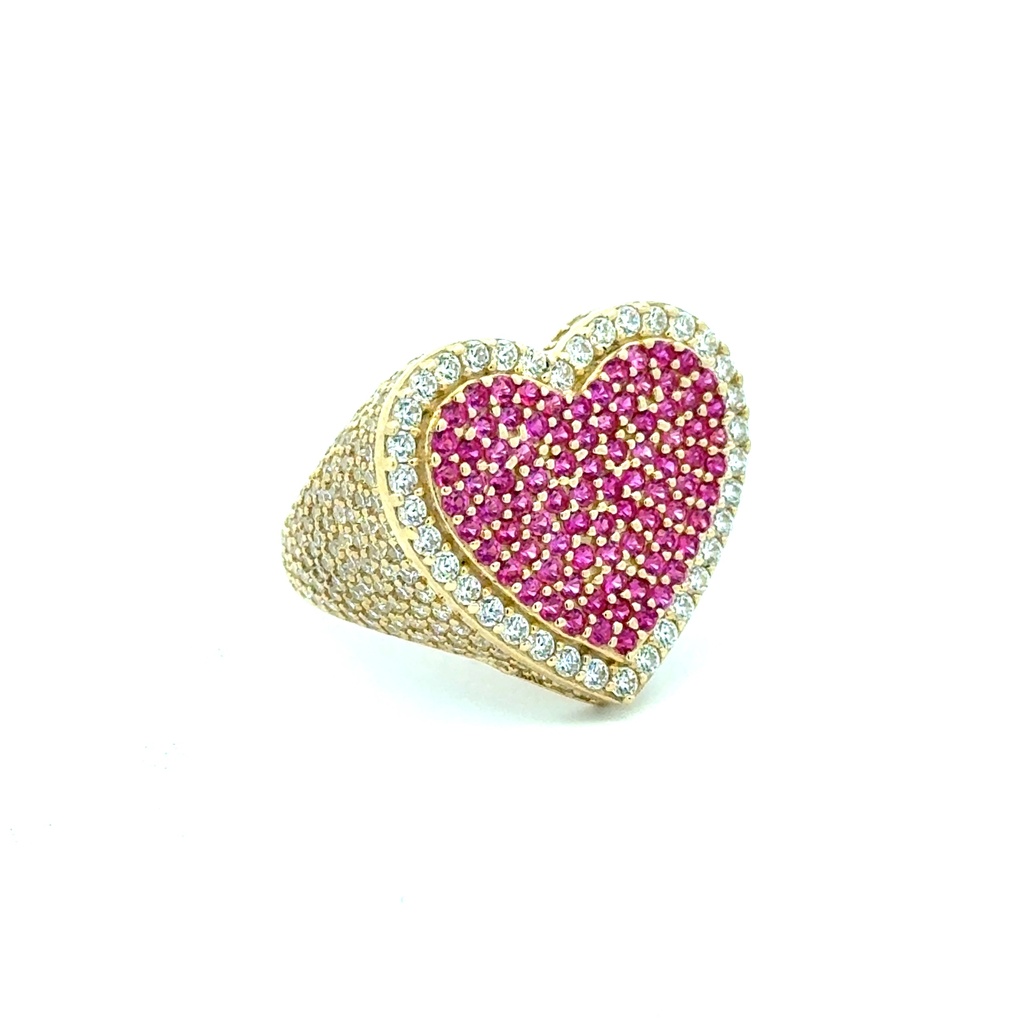 Ring CZ-Iced Big Pink Stepped Heart 7 2.5mm 10K