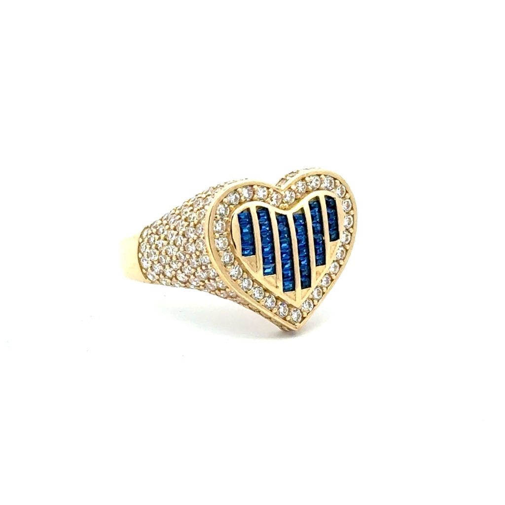 Ring CZ-Iced with Blue Baguette Stones in Heart 9 3.5mm 10K