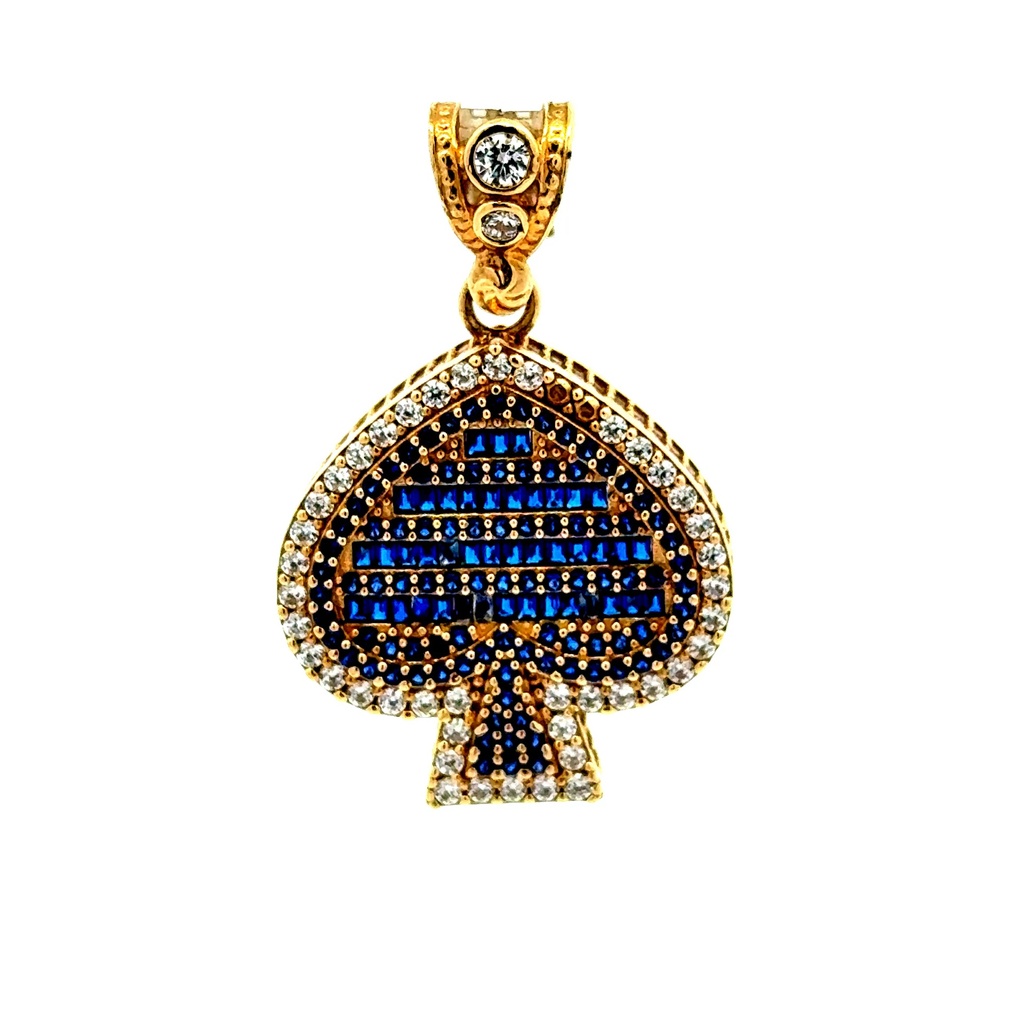 Pendant CZ-Iced Big Blue Spades 37 10K