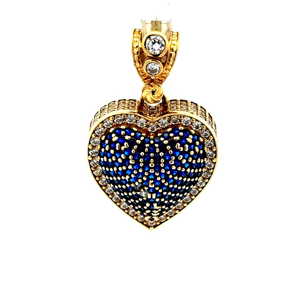 Pendant CZ-Iced Big Blue Puff Heart 31 10K