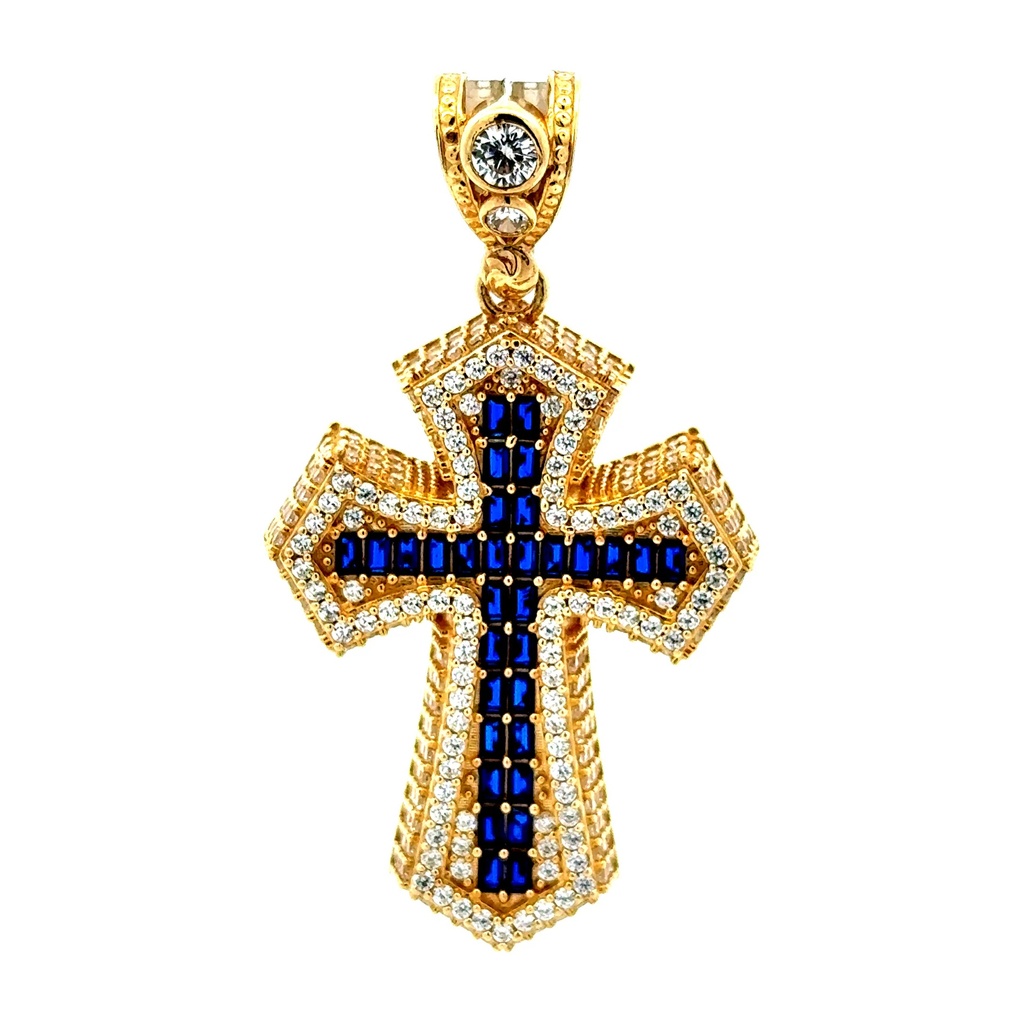 Pendant CZ-Iced Big Blue Pattee Cross 53.5 10K