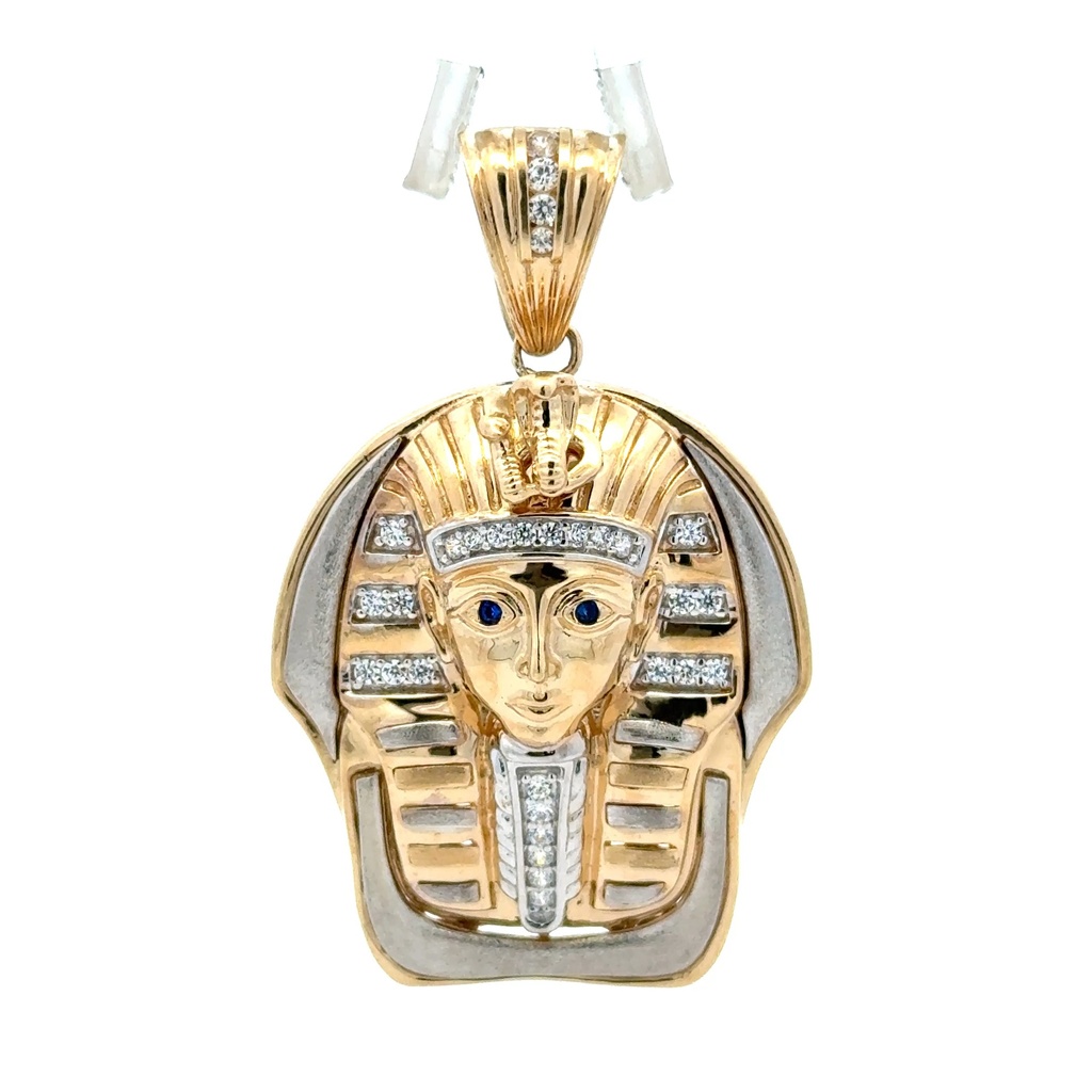 Pendant Two-Tone Blue-Eyed Pharaoh Bust with CZ 45.5 14K
