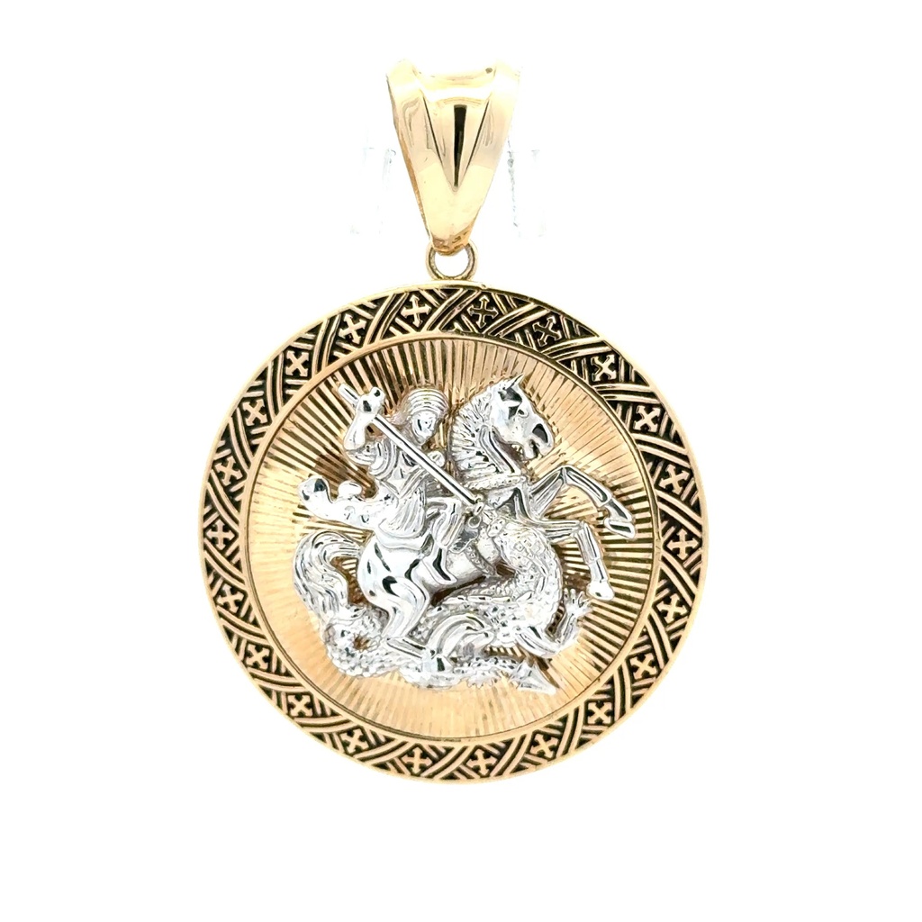 Pendant Two-Tone Knight Against the Beast Medallion 57 14K