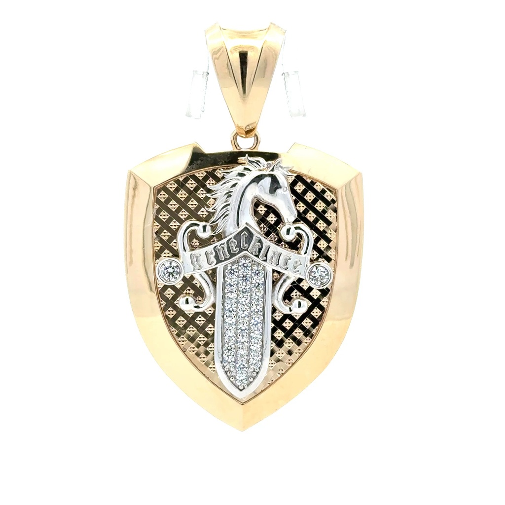 Pendant Horse Head Sword Shield with CZ 60 14K