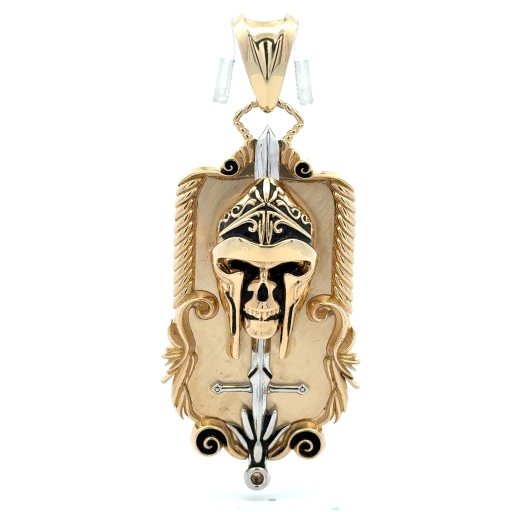 Pendant Templar Skull & Sword Shield 57.5 14K