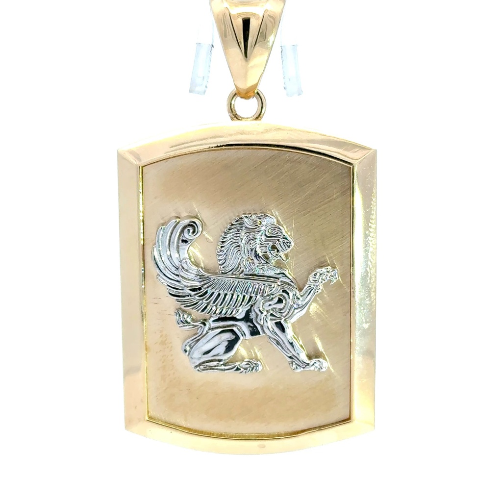 Pendant Two-Tone Winged Lion in Dog Tag 63.5 14K