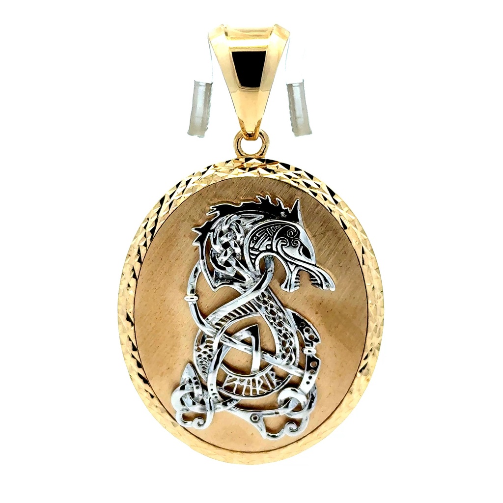 Pendant Two-Tone Oval Runic Dragon Medallion 57.5 10K