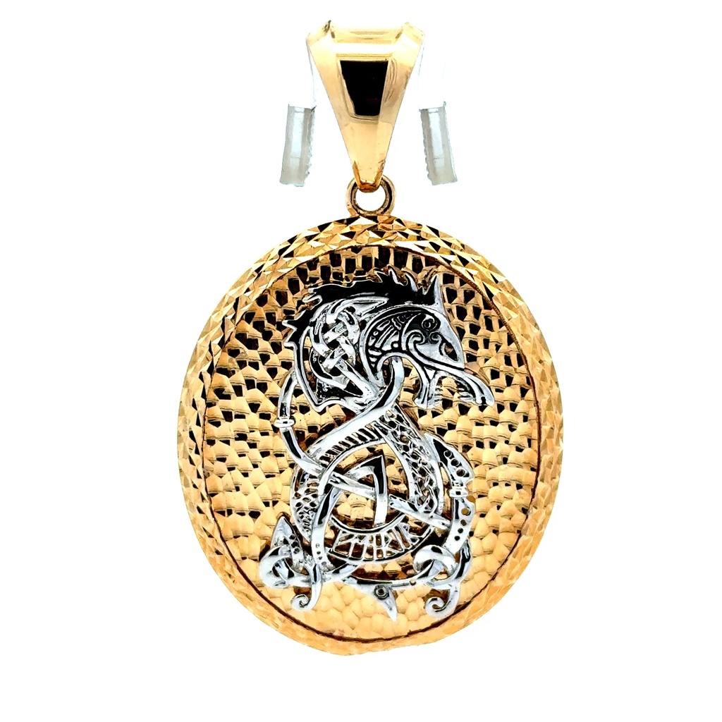 Pendant Two-Tone Oval Runic Dragon Medallion 57.5 14K