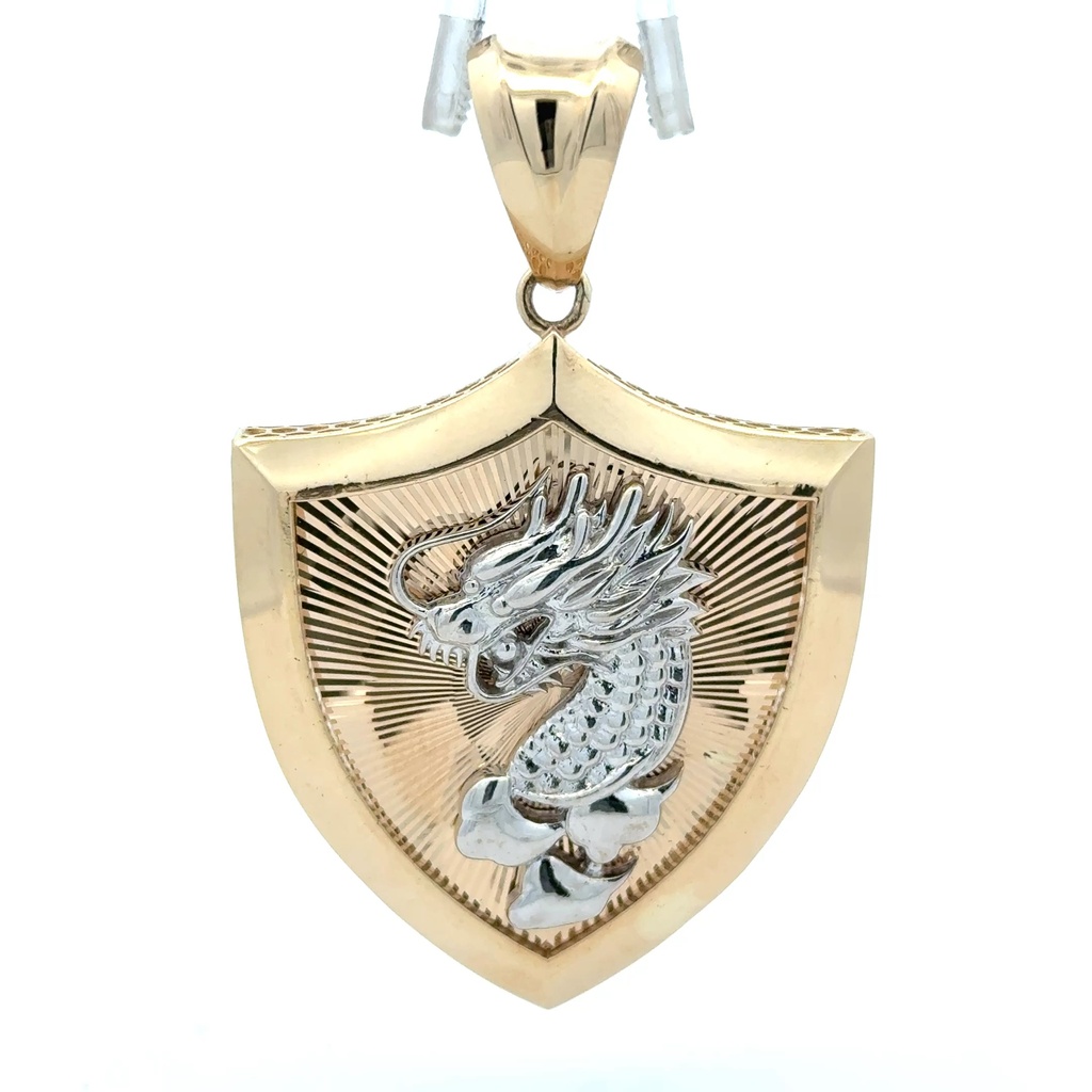Pendant Dragon on Shield Two-Tone 60 14K