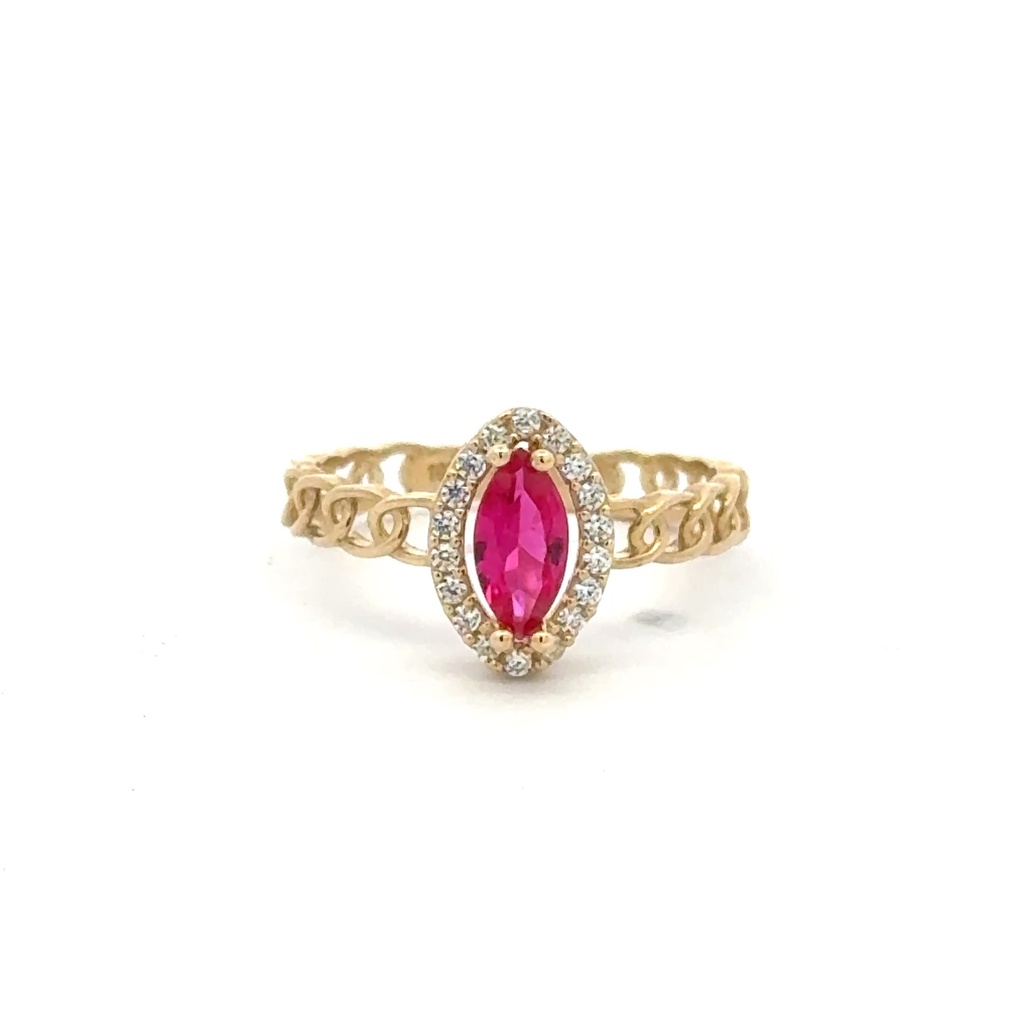 Ring Link Band Wine Cat Eye Stone and CZ 7 2.5mm 10K