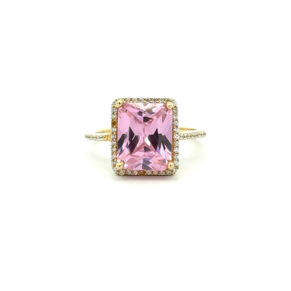 Ring Women Rose Rect Stone and CZ 7 1.5mm 14K