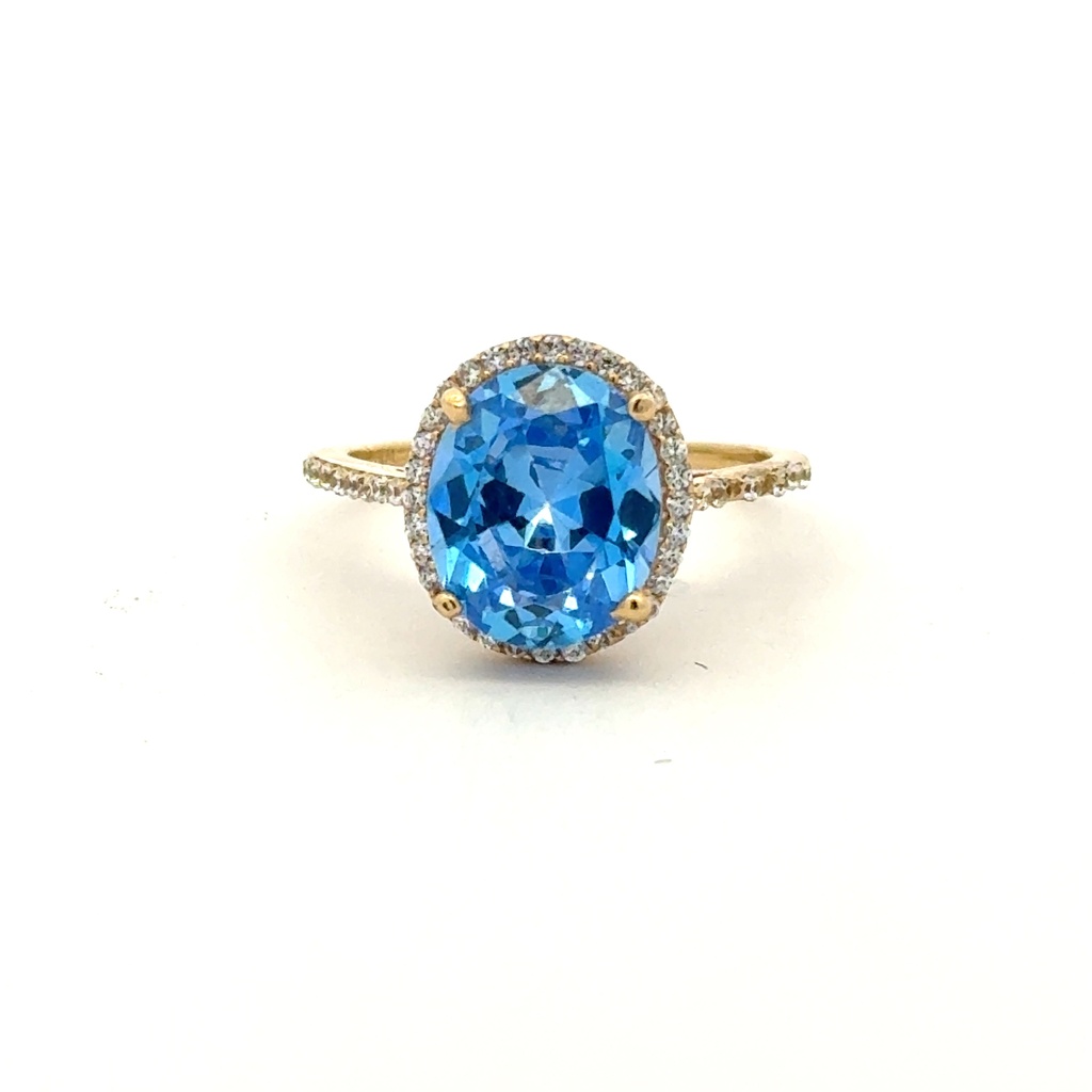 Ring Women Sky Blue Oval Stone and CZ 7 1mm 10K