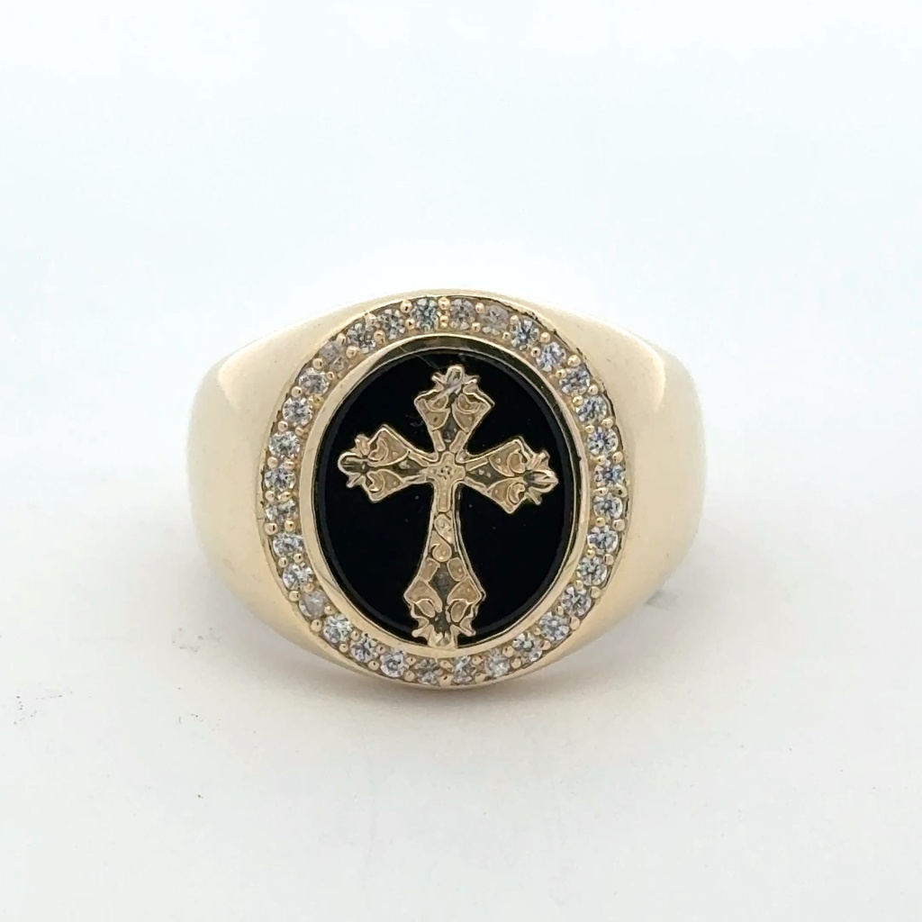 Ring Cross on Onyx & CZ 10.5 5mm 10K