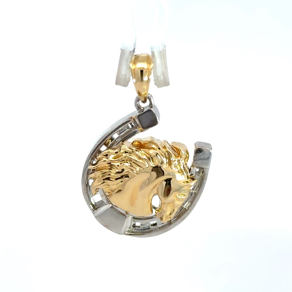 Pendant Two-Tone Horse Head in Horseshoe 34 14K