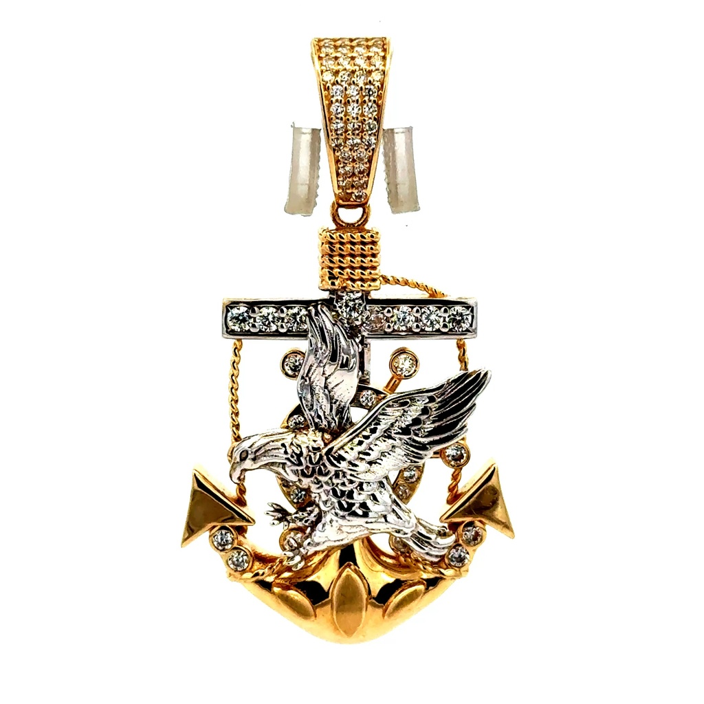 Pendant Eagle on Ship’s Wheel with CZ & Anchor 49 14K