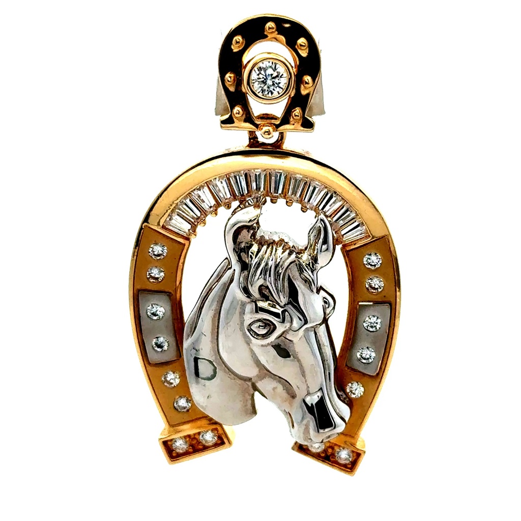 Pendant Two-Tone Horse Head in Horseshoe 50 14K