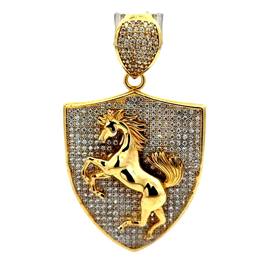 Pendant Horse on CZ-Iced Shield 53.5 14K