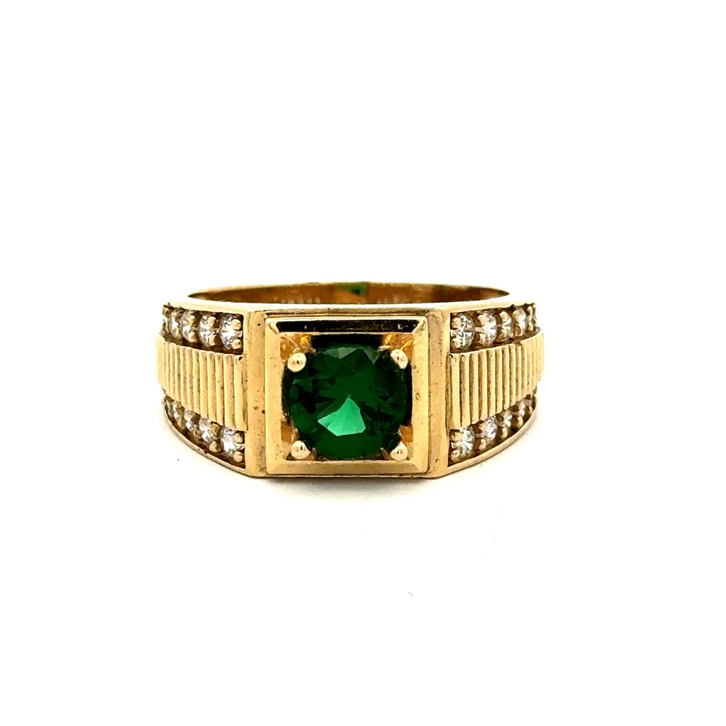 Ring DBL Channel-Set CZ & Green Round Stone 11 4.5mm 10K