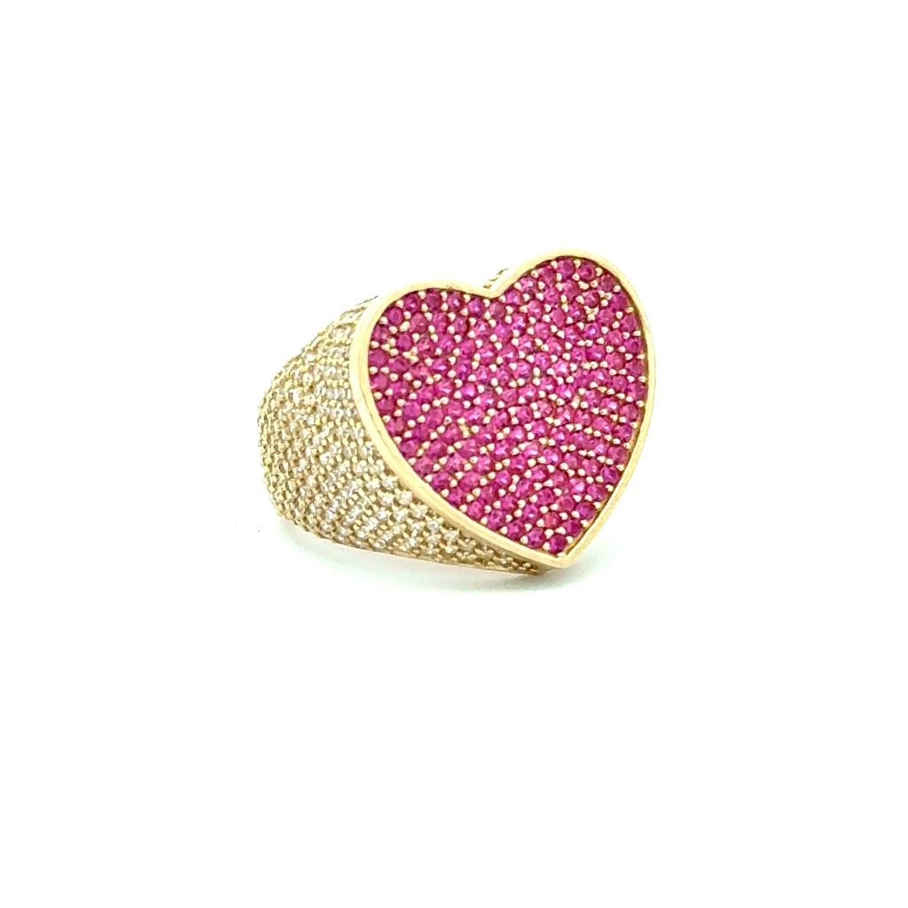 Ring CZ-Iced Big Pink Heart 9.5 4mm 10K