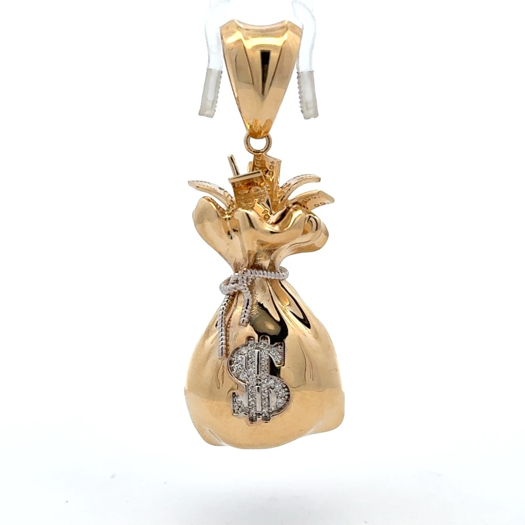 Pendant Money Bag with CZ Dollar Sign 63.5 14K