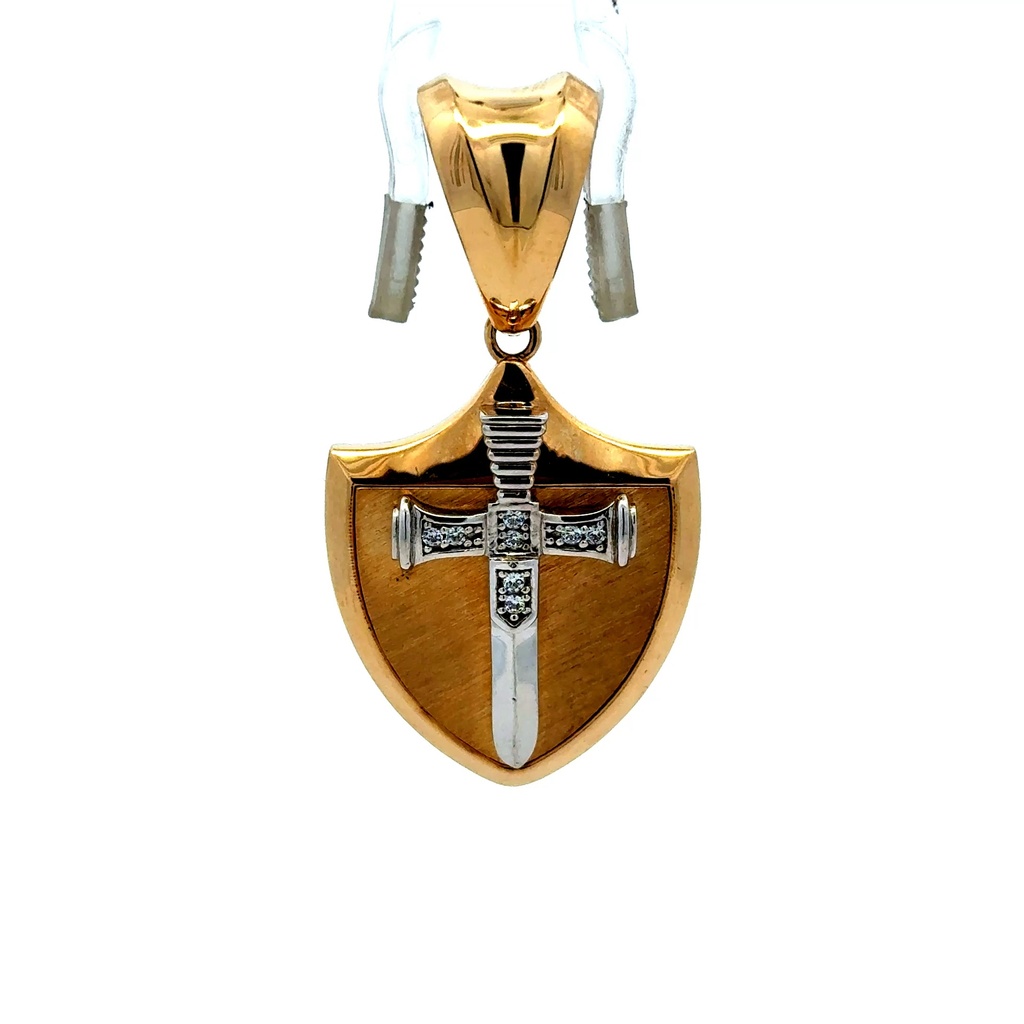 Pendant Two-Tone Sword on Shield with CZ 43 14K