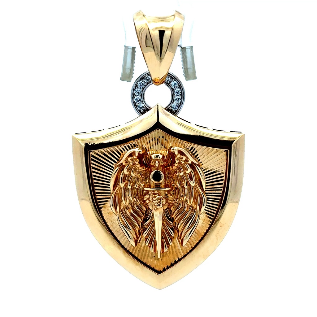 Pendant Eagle with Sword Shield and CZ 57.5 14K
