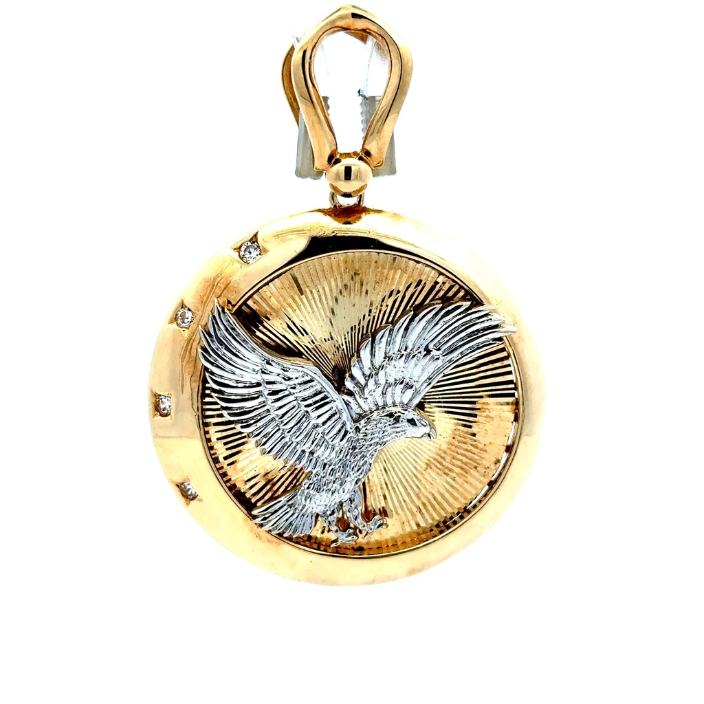 Pendant Two-Tone Hunting Eagle on Medallion with CZ 50.5 14K