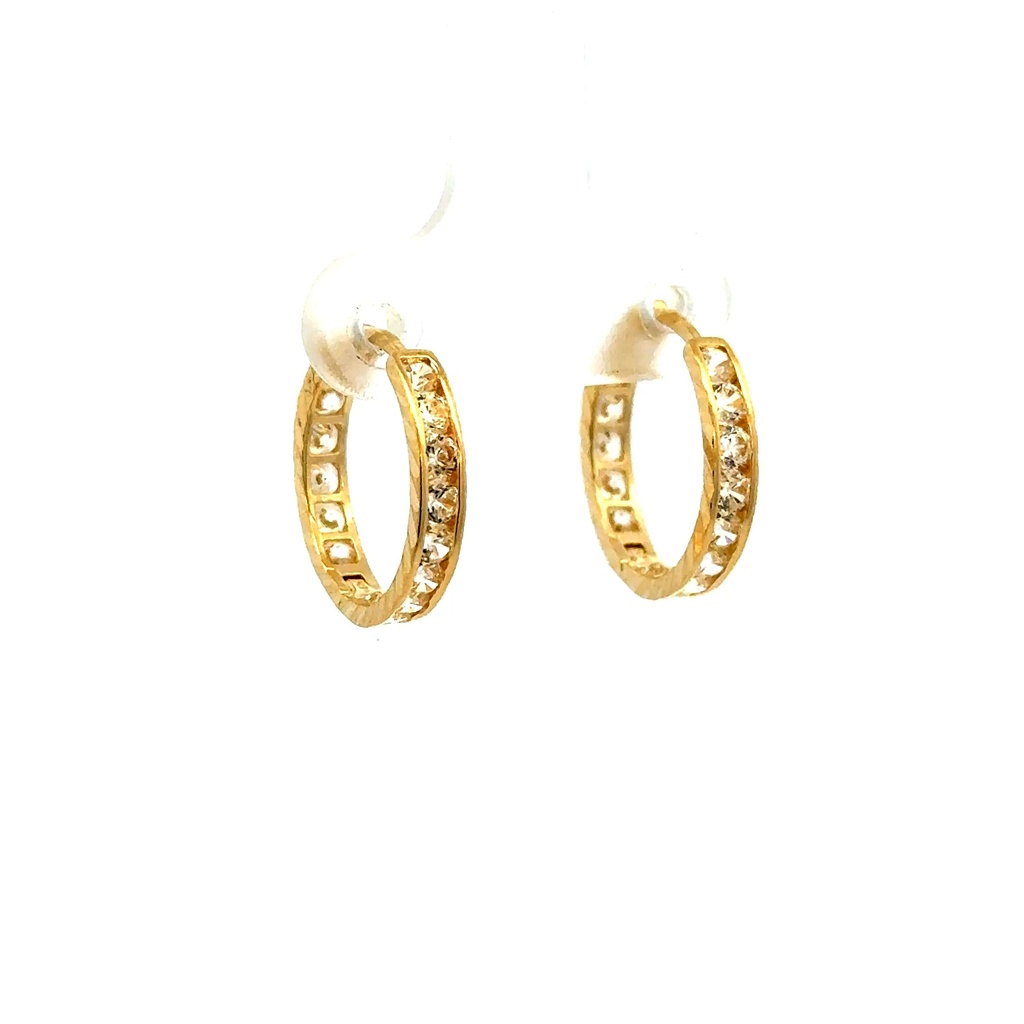 Earrings Channel-Set CZ Hoops 15.5 3mm 14K