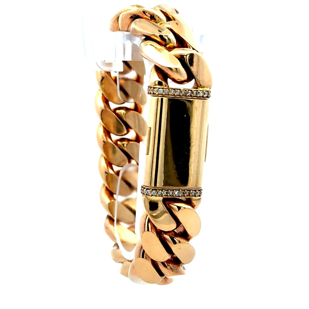 Bracelet Cuban Link with Sided Diamond Sleek Lock 16.5mm 7.5" 10K