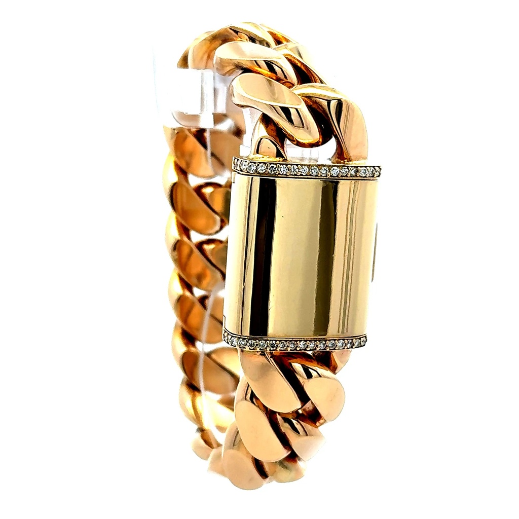 Bracelet Cuban Link with Sided Diamond Sleek Lock 20mm 8" 14K