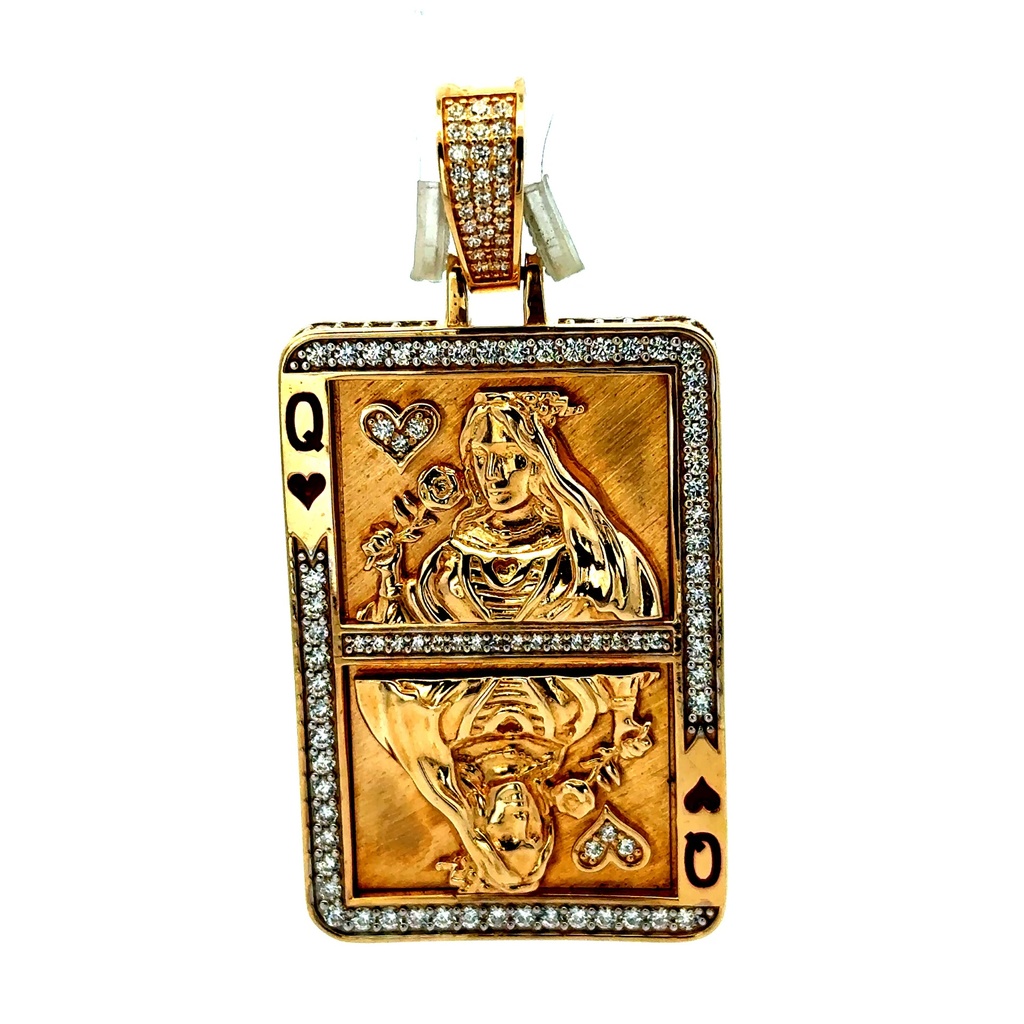 Pendant Queen of Hearts Card with CZ 61.5 14K