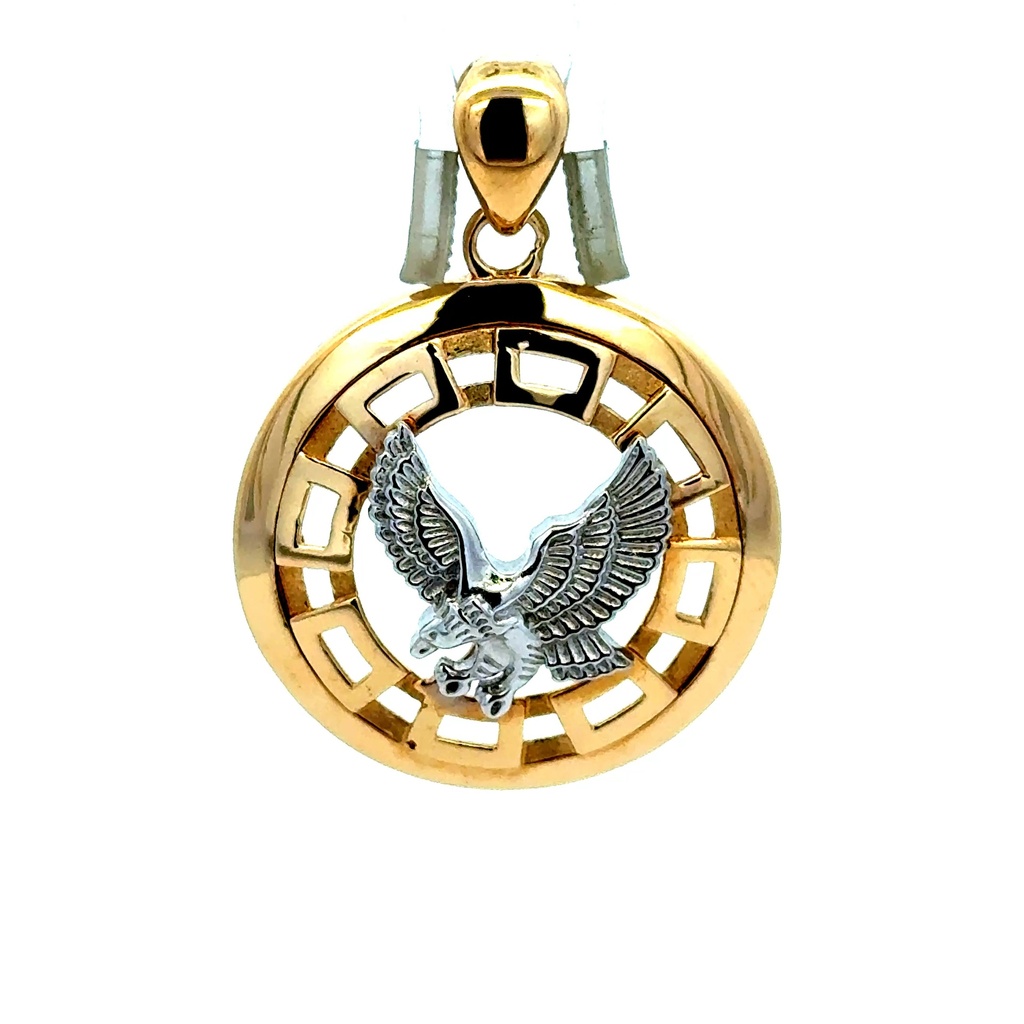Pendant Two-Tone Hunting Eagle in Openwork Medallion 39 14K