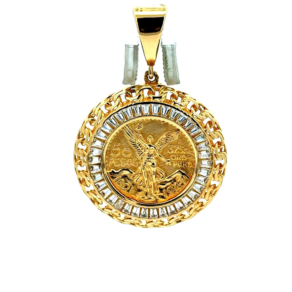 Pendant Mexican 'Centenario' Style with CZ 40 14K
