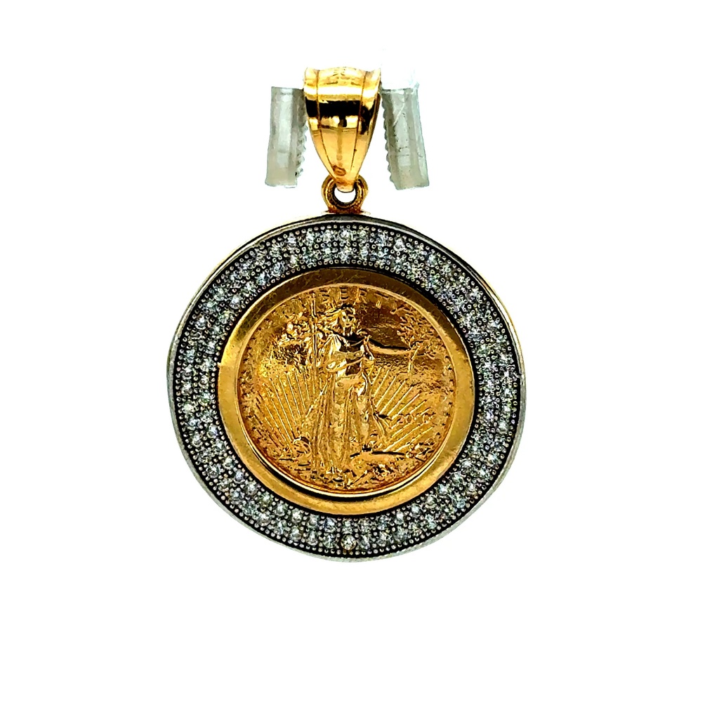 Pendant Mexican 'Centenario' Style with CZ 35 14K