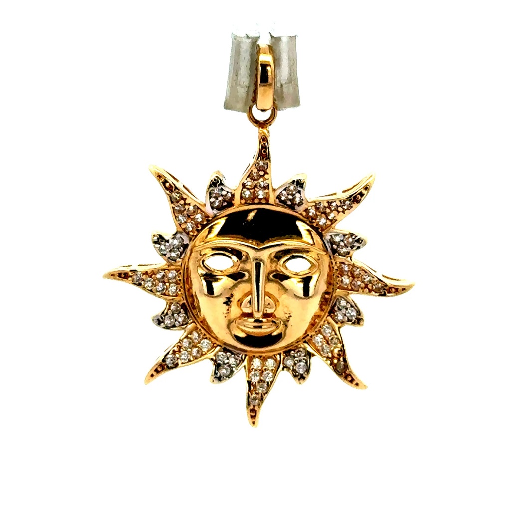 Pendant Sun Face with CZ 36.5 14K