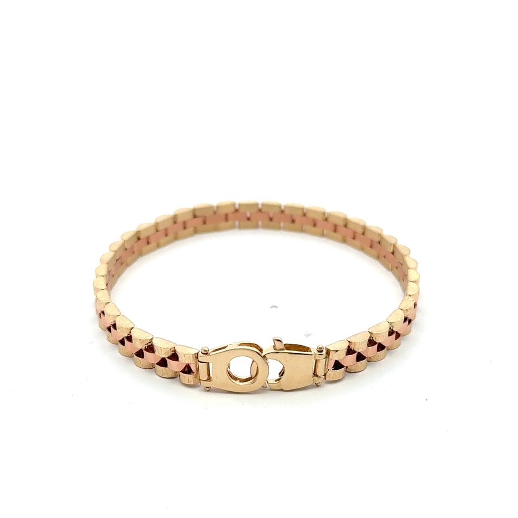 Bracelet Two-Tone Brick Link Rose 6mm 7" 14K