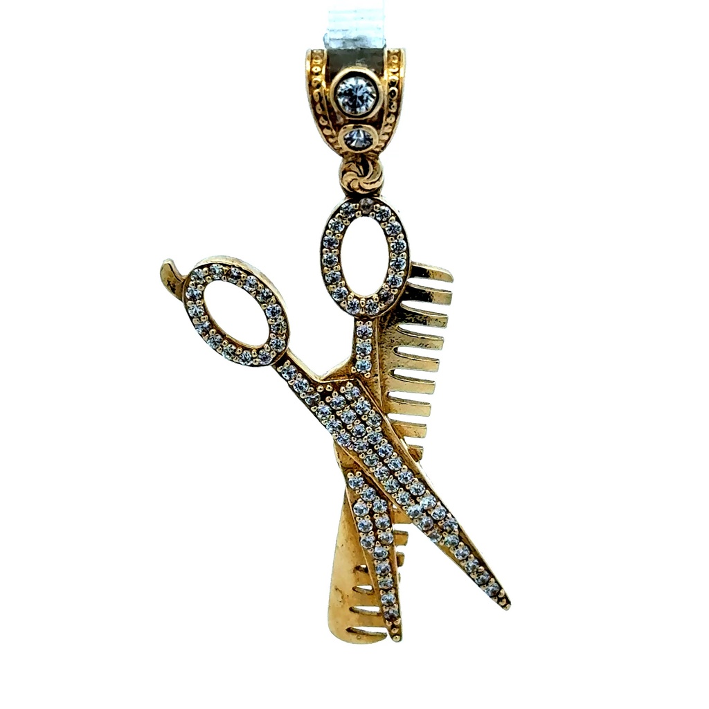 Pendant Barber Shears & Comb with CZ 48.5 10K