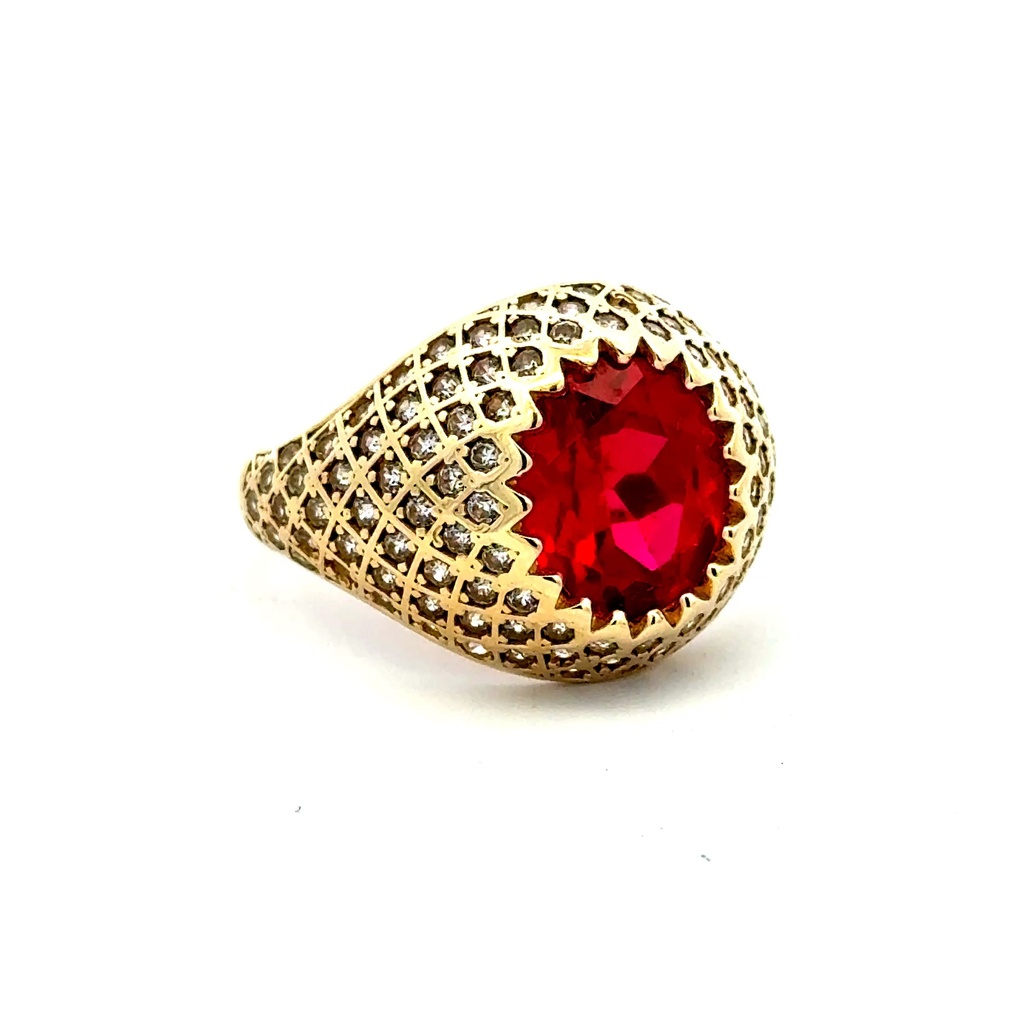 Ring Men's Big Central Stone & CZ Accents 10.5 4mm 10K