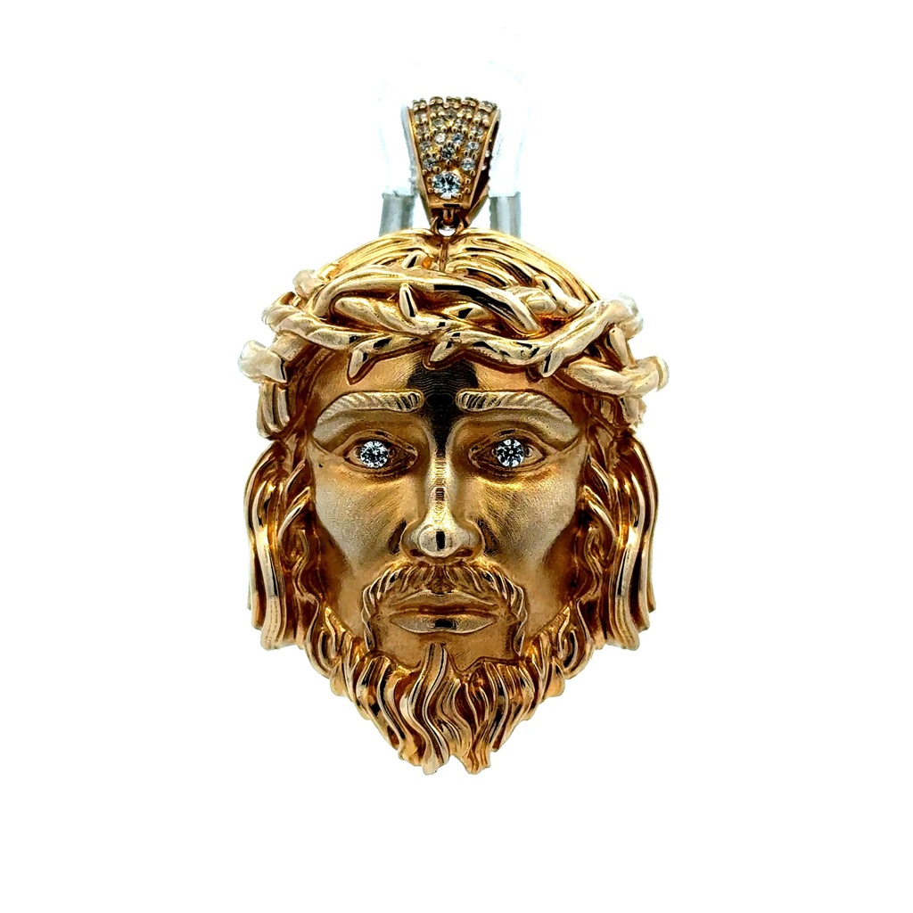 Pendant Jesus Face with Crown of Thorns & CZ 52 14K