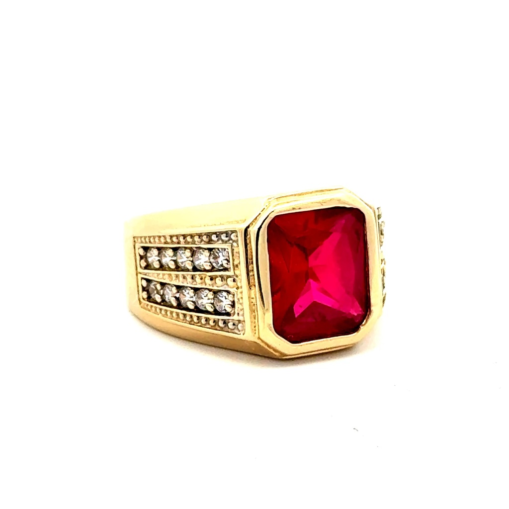 Ring Men's Big Central Stone & CZ Accents 10.5 4.5mm 14K