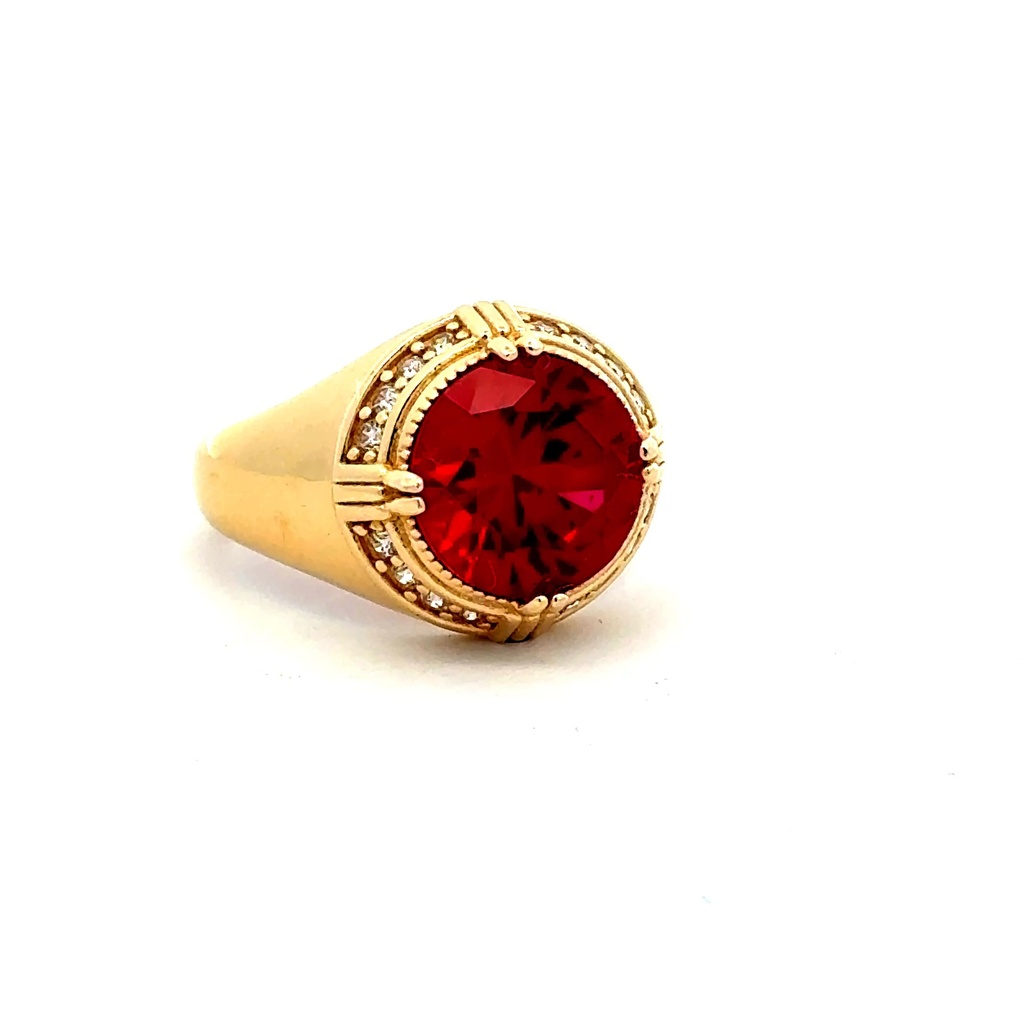 Ring Men's Big Central Stone & CZ Accents 11 4mm 14K