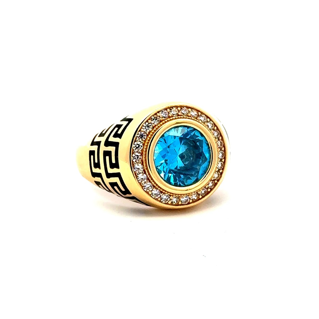 Ring Men's Big Central Stone & CZ Accents 10 3.5mm 14K