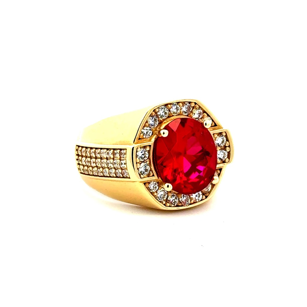 Ring Men's Big Central Stone & CZ Accents 11 5.5mm 14K