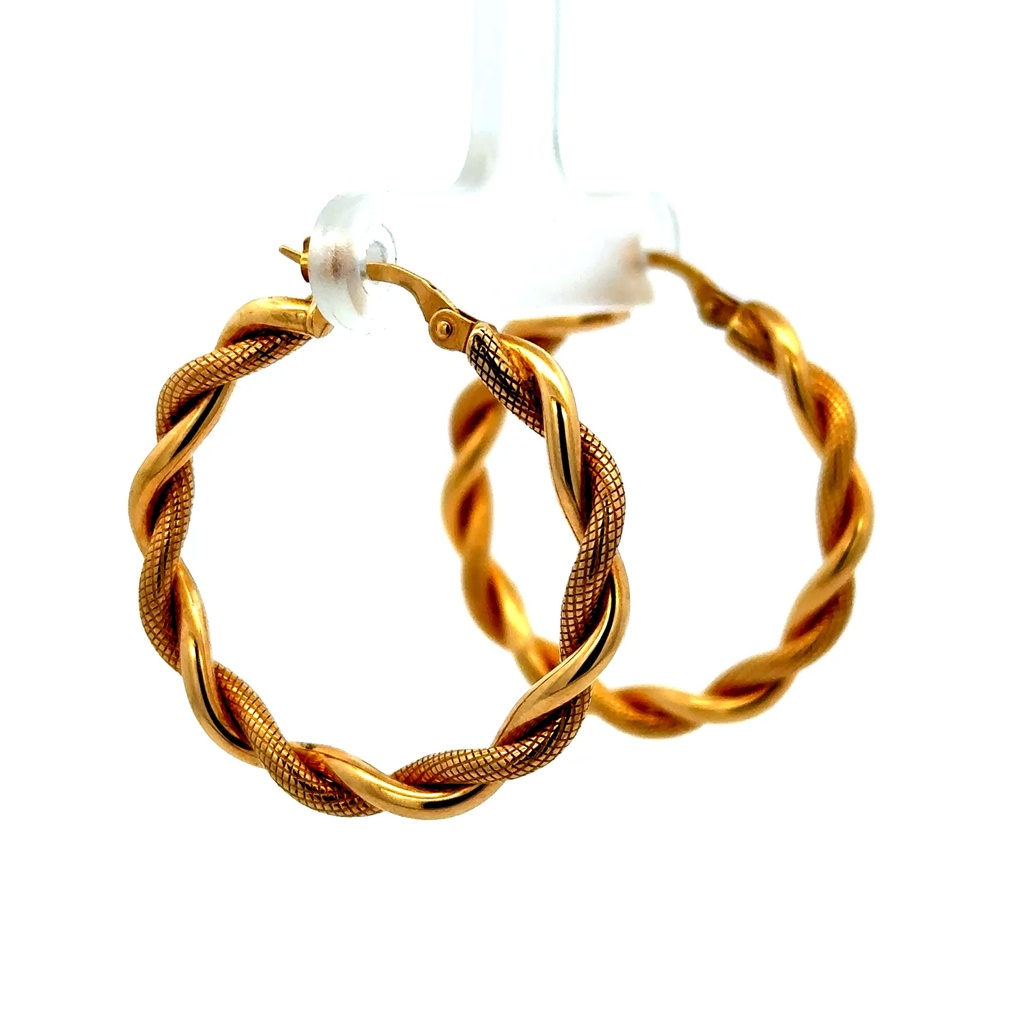 Earrings Twisted Textured Hoops 32.5 4mm 14K